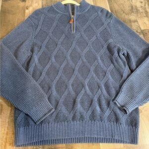 Tommy Bahama XLT Tall 1/4 Zip Cable Knit Sweater Blue 100% Cotton Pullover‎